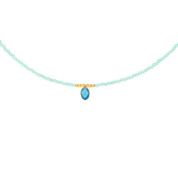 Κολιέ με Κ14 χρυσά στοιχεία, aqua και blue topaz - F124158AQ